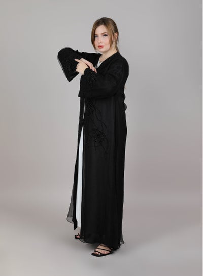 MSquare Fashion Black Organza Doubled Layered Embroidered Abaya