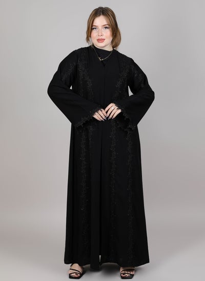 MSquare Fashion V Neck Embroidered Abaya Black Color