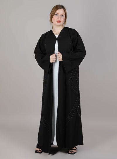 MSquare Fashion Open Abaya Black  With Thread Work