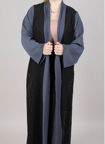 MSquare Fashion Zoom Fabric Abaya Black And Grey