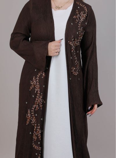 MSquare Fashion Velvet Embroidered Abaya Brown Color