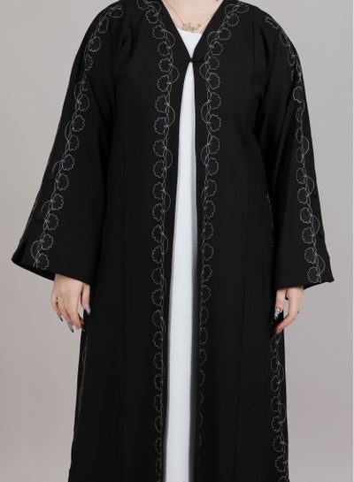 MSquare Fashion Embroidered Abaya With Split Cuffs Black Crepe