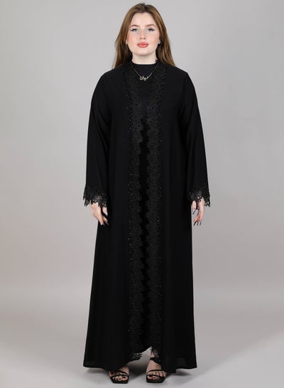 MSquare Fashion Black Lace Open Abaya With Embroidered Abaya