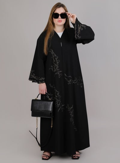 MSquare Fashion Crepe Designer Embroidered Abaya Black Color