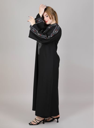 MSquare Fashion V-Neck Embroidered Open Abaya Black Color