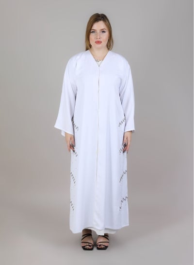 MSquare Fashion Embroidered Korean Abaya White Nida With Matching Sheila
