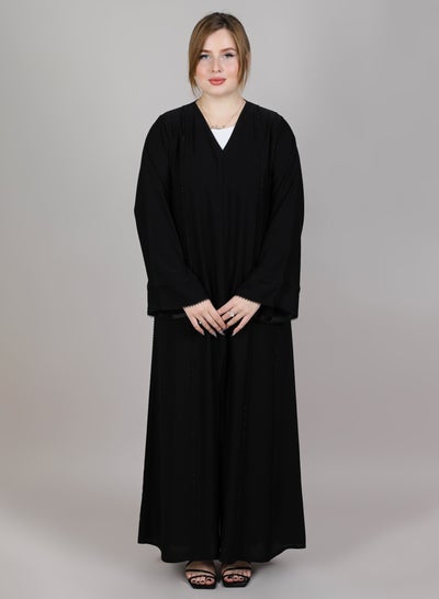 MSquare Fashion Embroidered Open Abaya Black V Neck Design