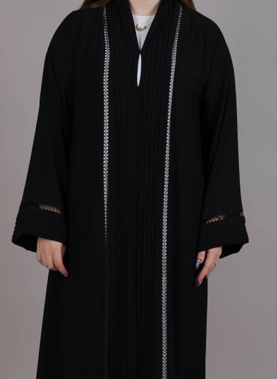 MSquare Fashion Korean Nida with Lace & Plated Combination Abaya Black Color